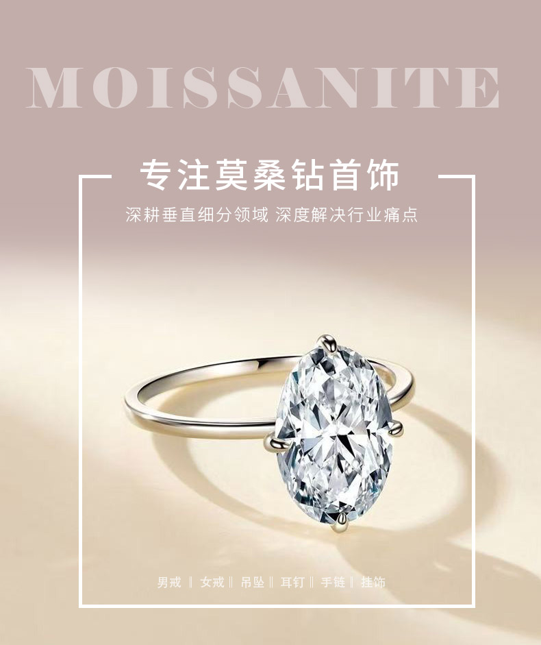 SR0649203款S925银镀18K金莫桑钻轻奢鸽子蛋女戒主石12*8mm/4.5ct - 1