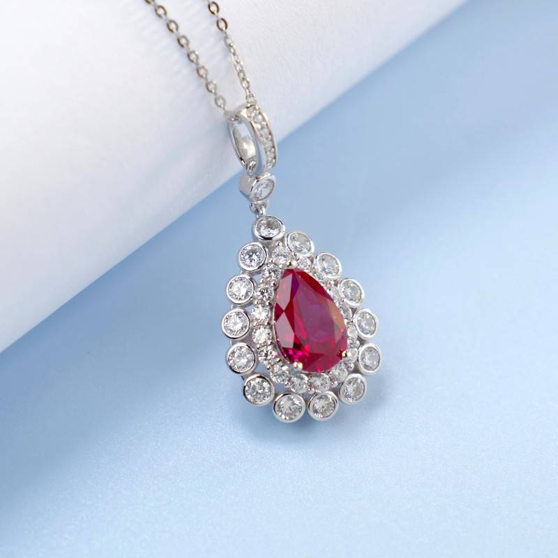 2105081款S925银镀18K白金梨形培育彩宝吊坠耳环主石10.5*7mm/9*6mm/3.75CT