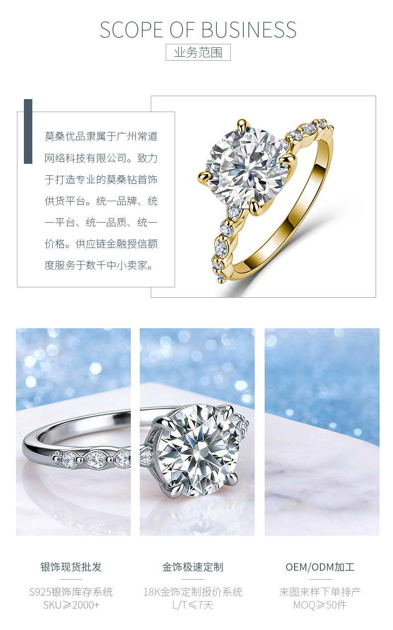 SR0649903款S925银镀18K金圆形莫桑钻奢华女戒主石9.0mm/3.0ct - 3