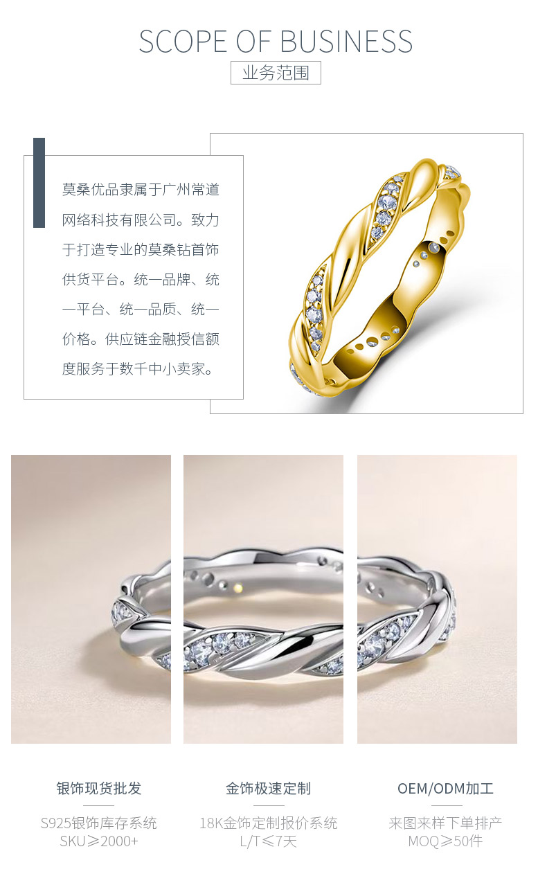 SR0495803款S925银镀18K金莫桑钻麻花女戒0.25ct - 3