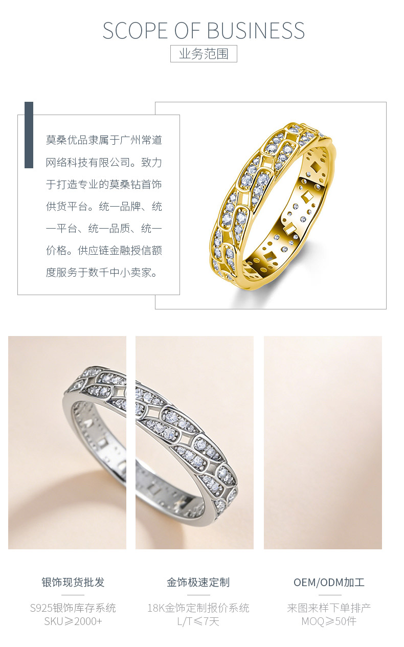 SR0357002款S925银镀18K金莫桑钻链扣女戒0.67ct - 3