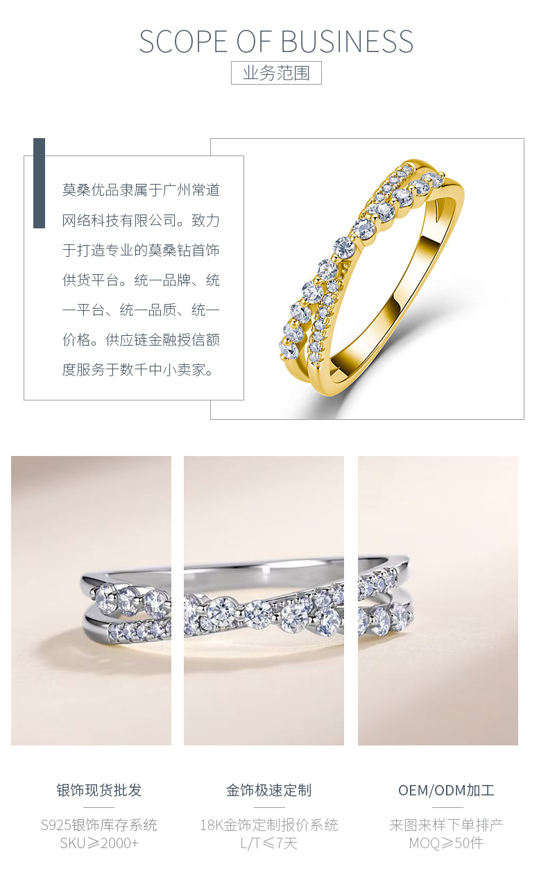 SR0486103款S925银镀18K金满镶莫桑钻双交臂排戒0.3ct - 3