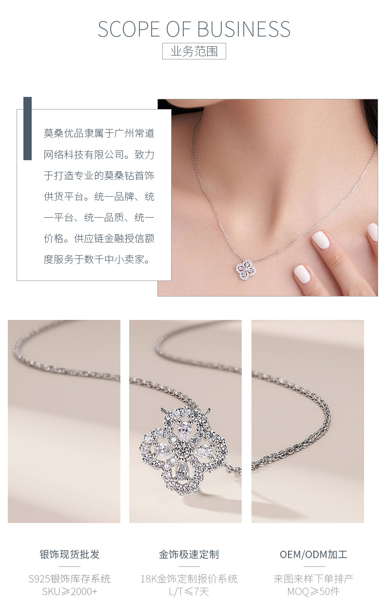 SN0222002款S925银镀18K金满镶莫桑钻四叶草项链0.48ct - 3
