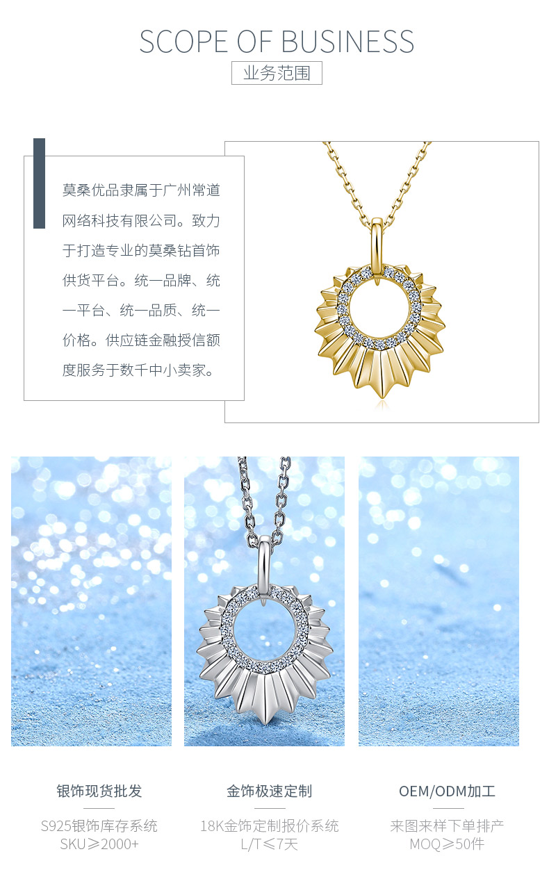 SN0239702款S925银镀18K金莫桑钻太阳花项链0.15ct - 3