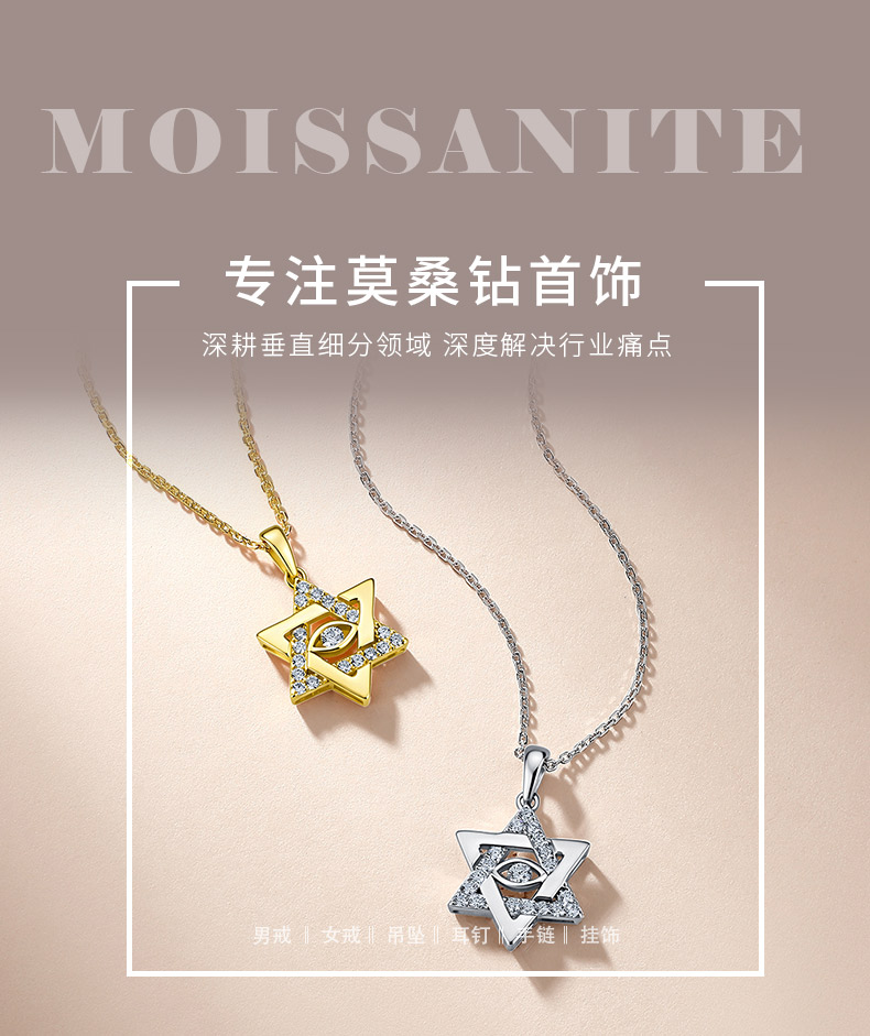 SN0258103款S925银镀18K金莫桑钻六芒星恶魔之眼项链0.33ct - 1