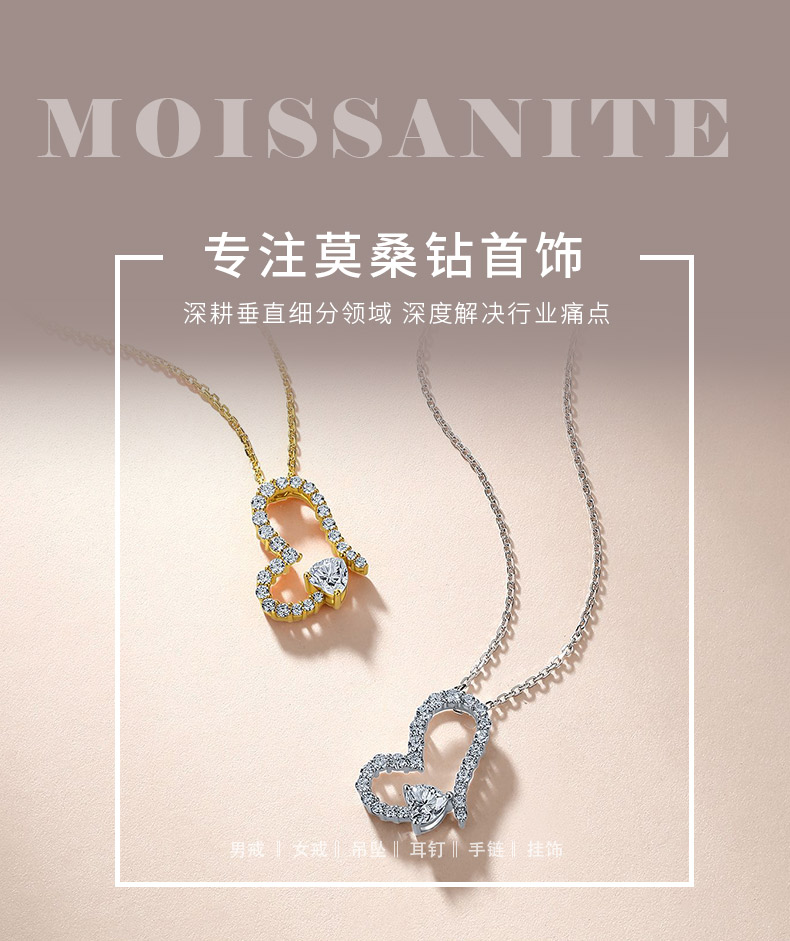SN0242303款S925银镀18K金心形莫桑钻轻奢项链1.1ct - 1