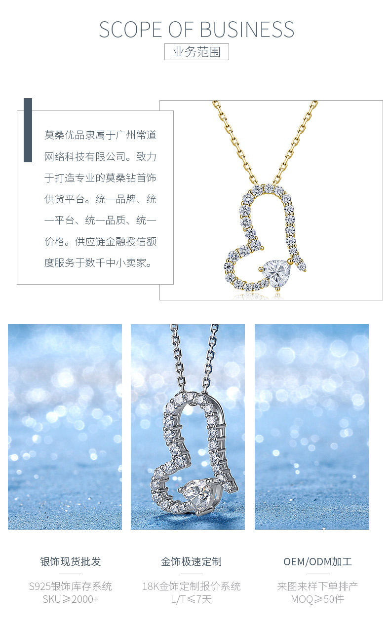 SN0242303款S925银镀18K金心形莫桑钻轻奢项链1.1ct - 3