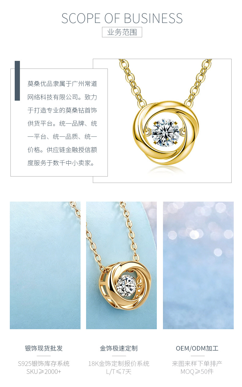 SN0071505款S925银镀18K金圆形莫桑钻灵动旋风项链0.45ct - 3