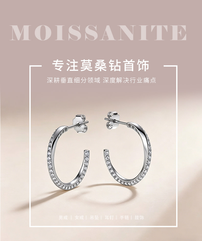 SE0384904款S925银镀18K金莫桑钻乌斯莫比环耳环0.9ct - 1