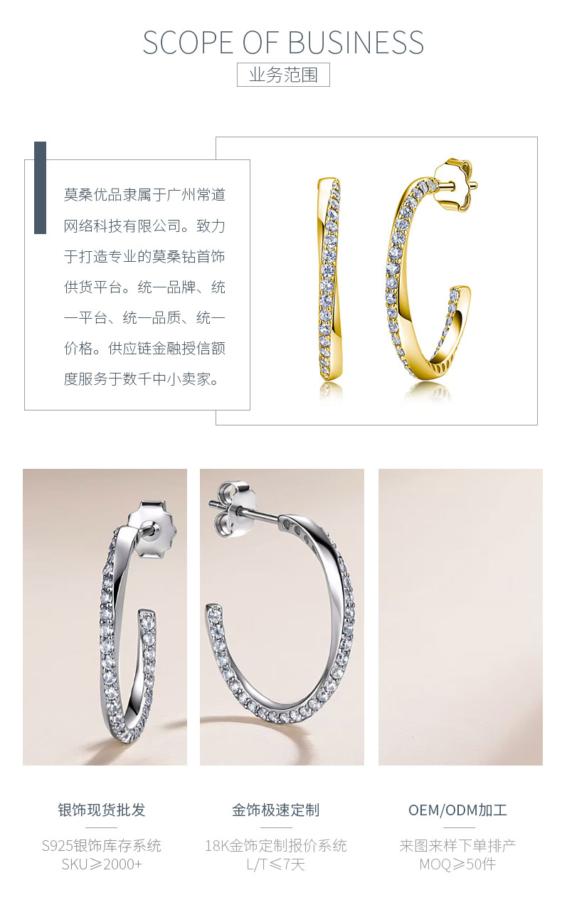 SE0384904款S925银镀18K金莫桑钻乌斯莫比环耳环0.9ct - 3