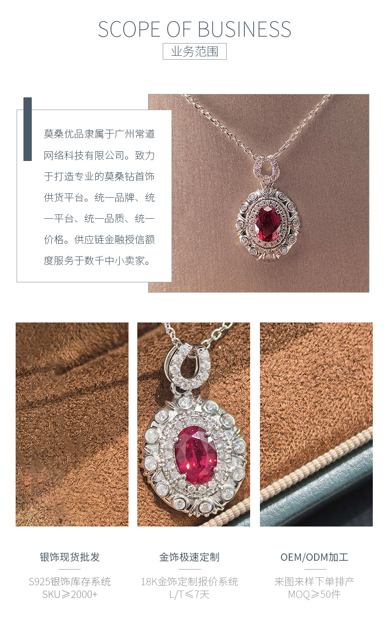 LCB0219银镀18K白金蛋形培育彩宝莫桑钻项链主石7*5mm/1.0ct - 3