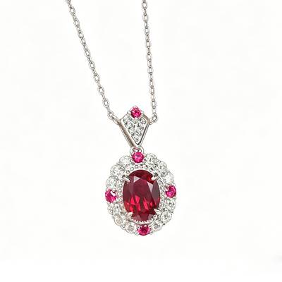 LCB7003银镀18K白金蛋形培育红宝宫廷风莫桑钻项链主石8*6mm/1.5ct