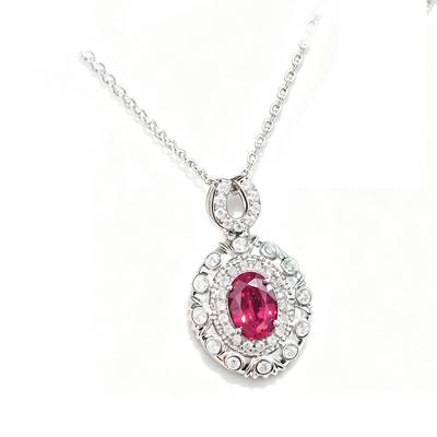 LCB0219银镀18K白金蛋形培育彩宝莫桑钻项链主石7*5mm/1.0ct