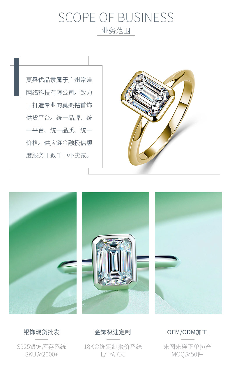 SR0618904款S925银镀18K金包镶祖母绿形莫桑钻女戒8*6mm/2.0ct - 3