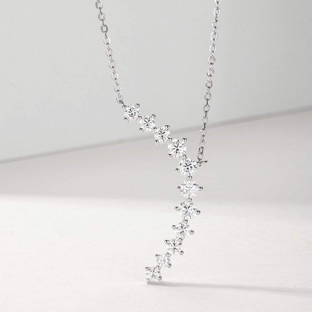 MP0147款S925银镀18K白金莫桑钻领带项链1.42ct