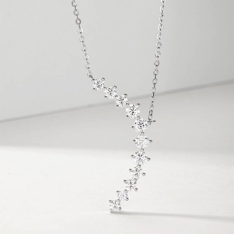 MP0147款S925银镀18K白金莫桑钻领带项链1.42ct