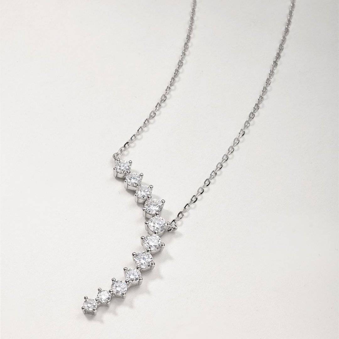 MP0147款S925银镀18K白金莫桑钻领带项链1.42ct
