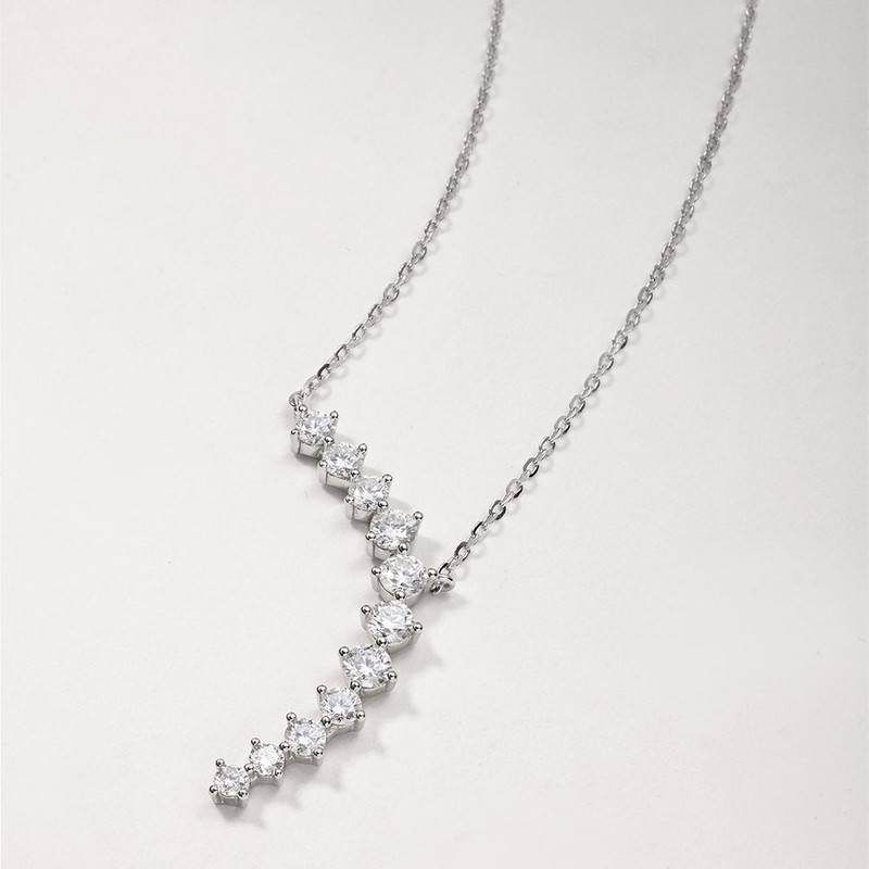 MP0147款S925银镀18K白金莫桑钻领带项链1.42ct