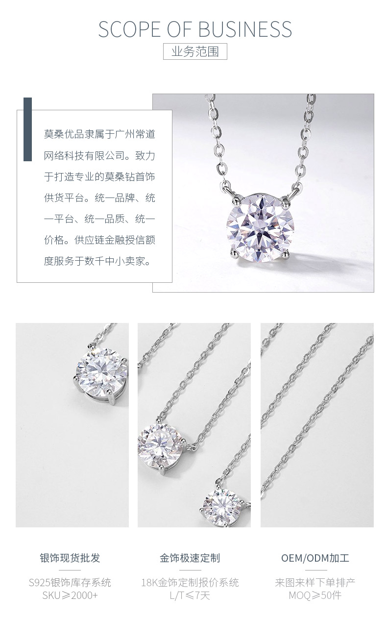 MP0057款S925银镀18K白金圆形莫桑钻闪烁锁骨链1.0ct - 3
