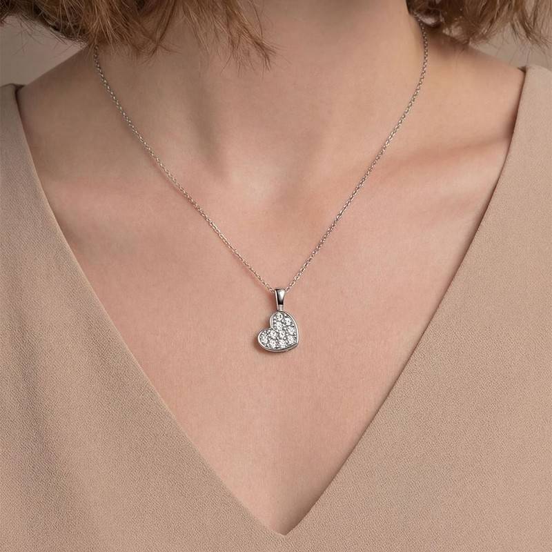 MP0154款S925银镀18K白金莫桑钻爱心项链0.22ct