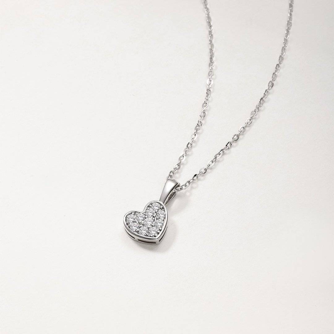 MP0154款S925银镀18K白金莫桑钻爱心项链0.22ct