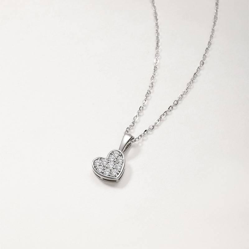 MP0154款S925银镀18K白金莫桑钻爱心项链0.22ct