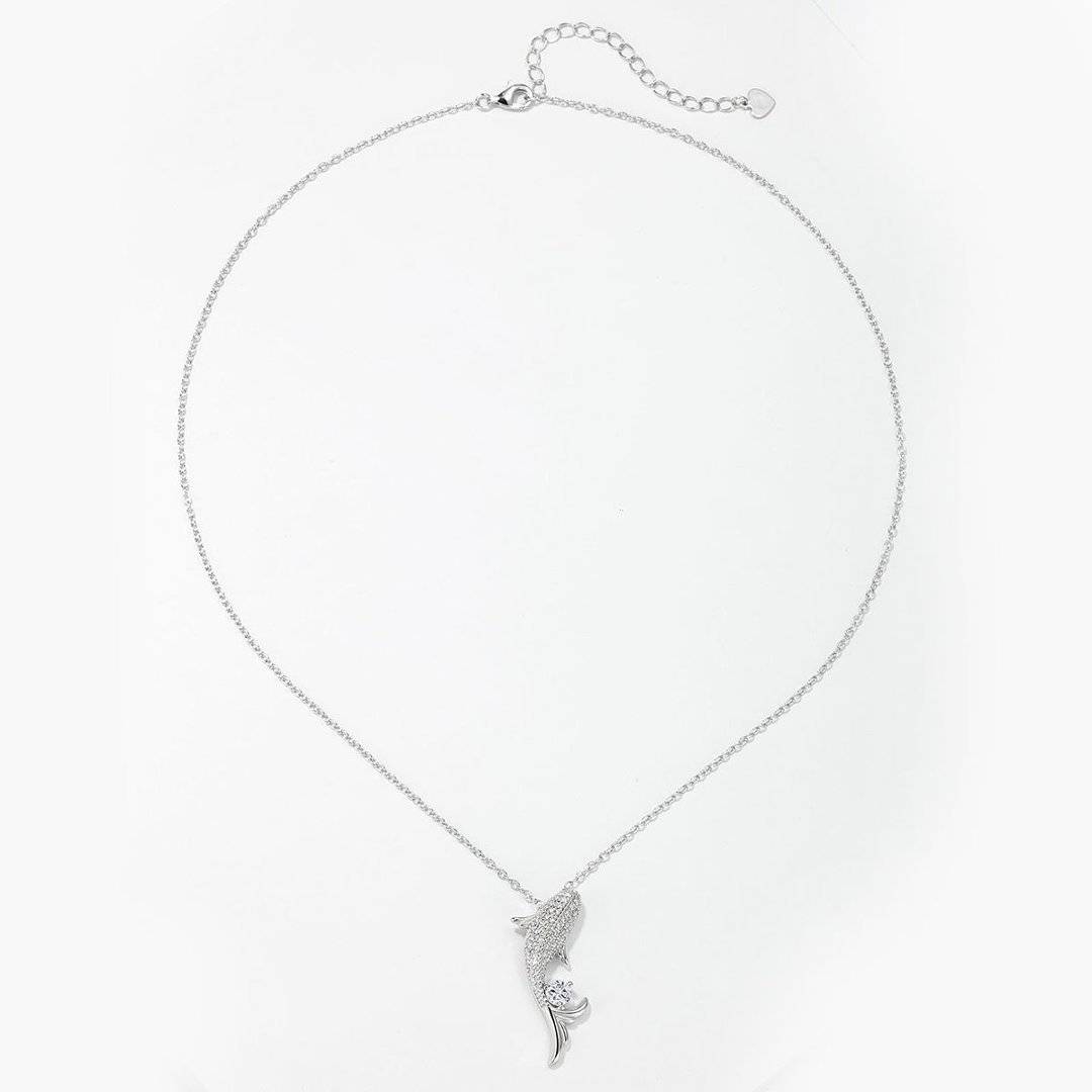 MP0103款S925银镀18K白金莫桑钻锦鲤项链0.76ct