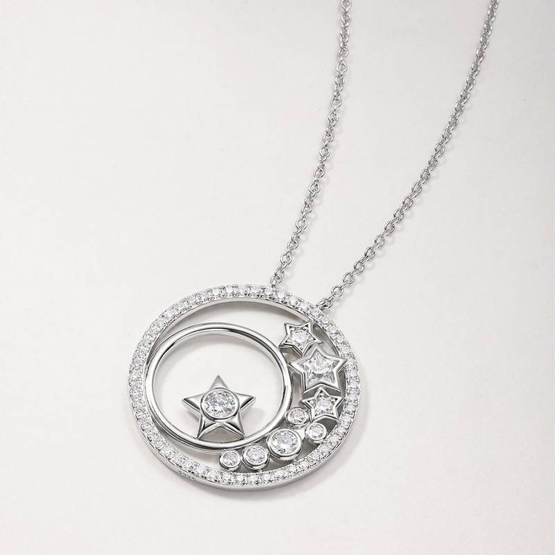 MP0107款S925银镀18K白金莫桑钻满天星项链1.94ct