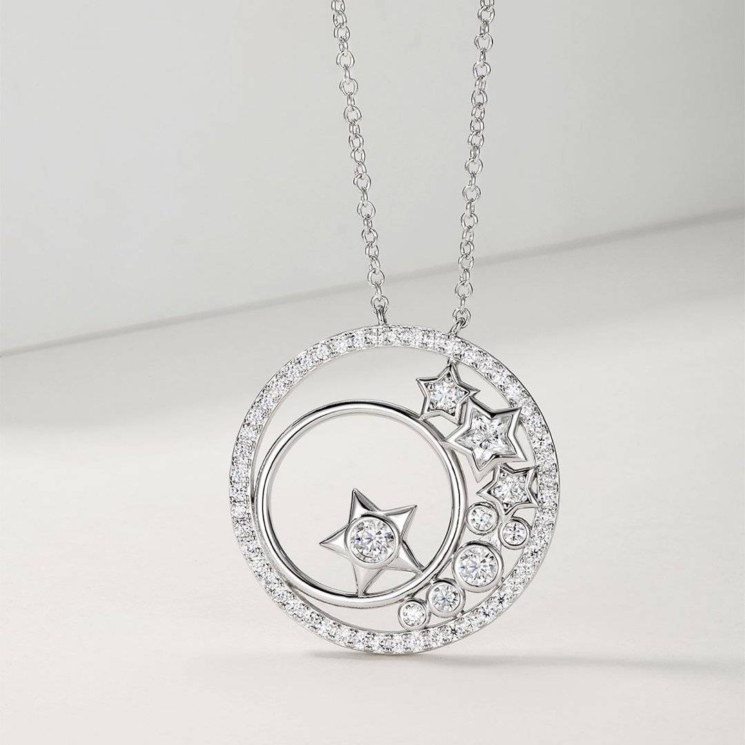 MP0107款S925银镀18K白金莫桑钻满天星项链1.94ct