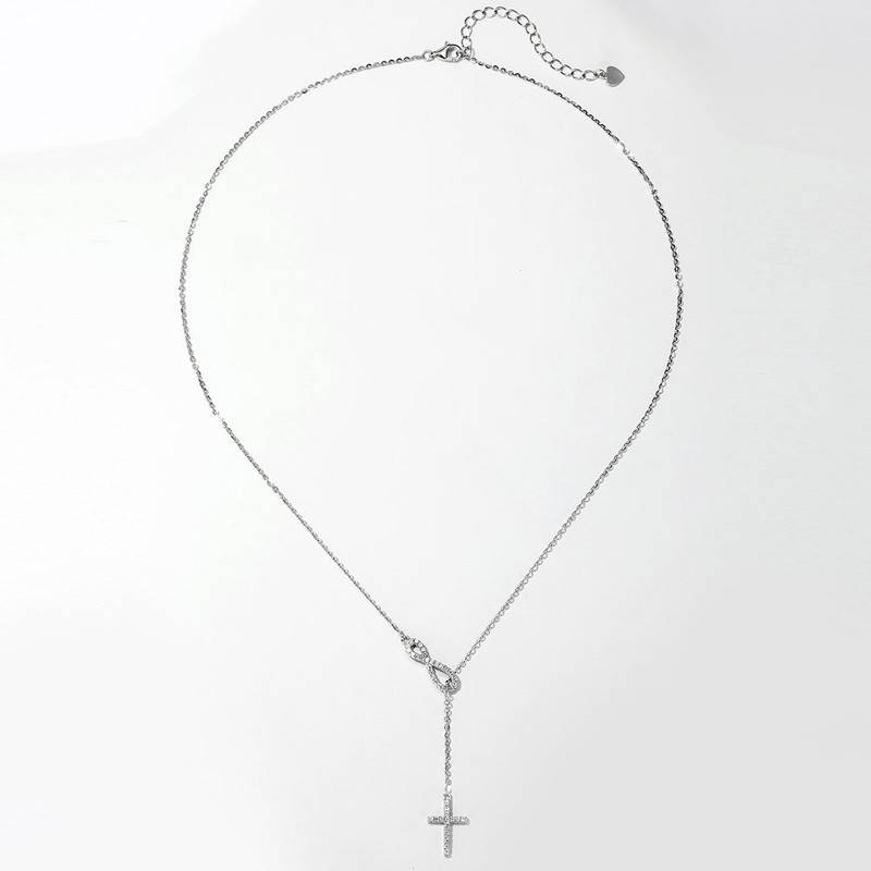 MP0152款S925银镀18K白金莫桑钻无限结十字架项链0.25ct