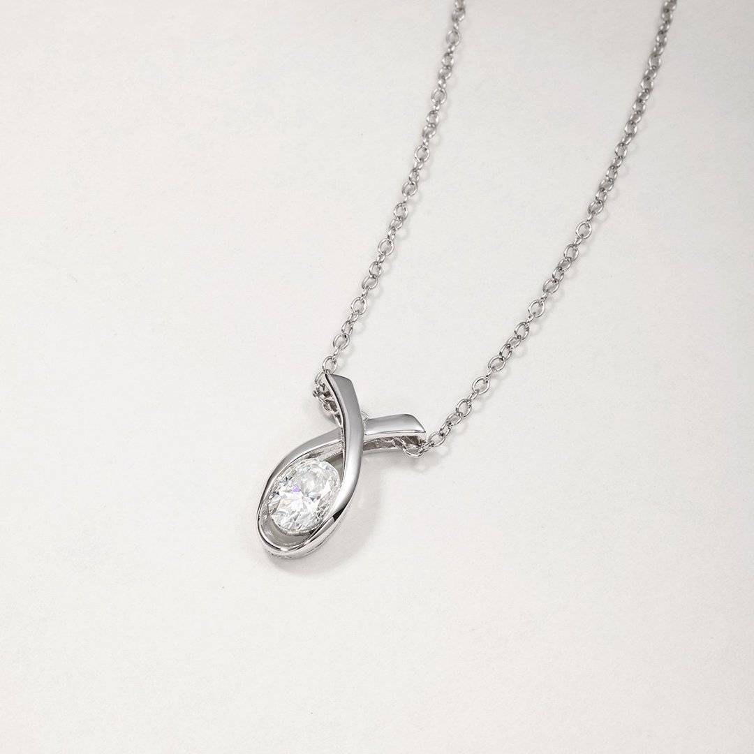 MP0118款S925银镀18K白金蛋形莫桑钻交织项链1.0ct
