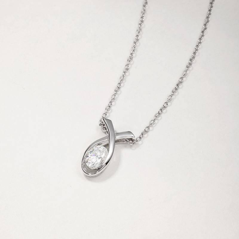 MP0118款S925银镀18K白金蛋形莫桑钻交织项链1.0ct