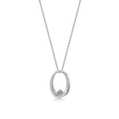 MP0119款S925银镀18K白金圆形双层椭圆环莫桑钻项链0.84ct