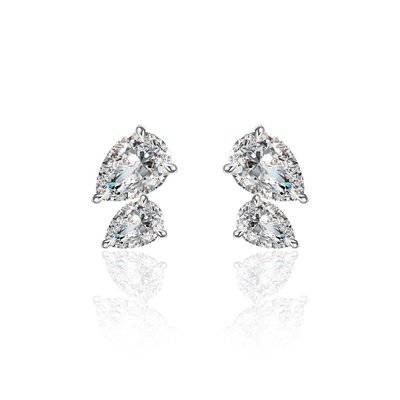 ME0073款S925银镀18K白金梨形莫桑钻耳钉3.0ct