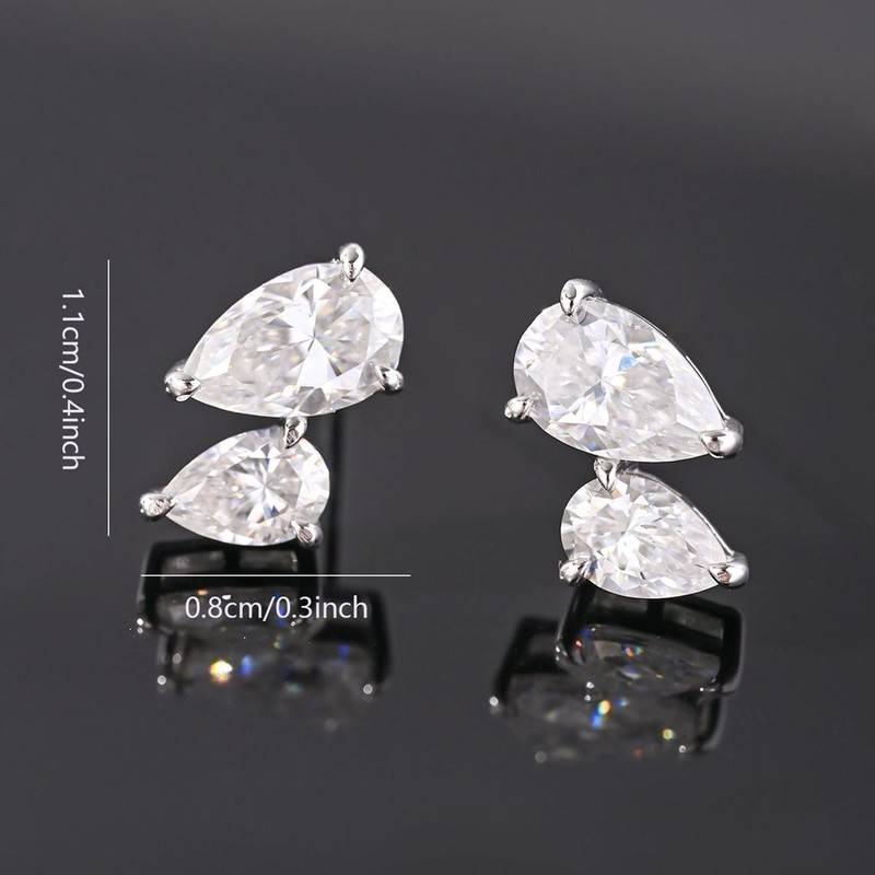 ME0073款S925银镀18K白金梨形莫桑钻耳钉3.0ct