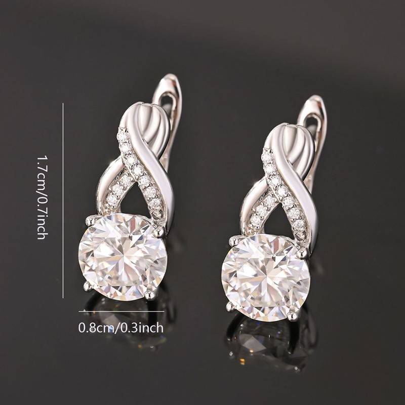 ME0056款S925银镀18K白金圆形莫桑钻永恒交织耳环4.1ct