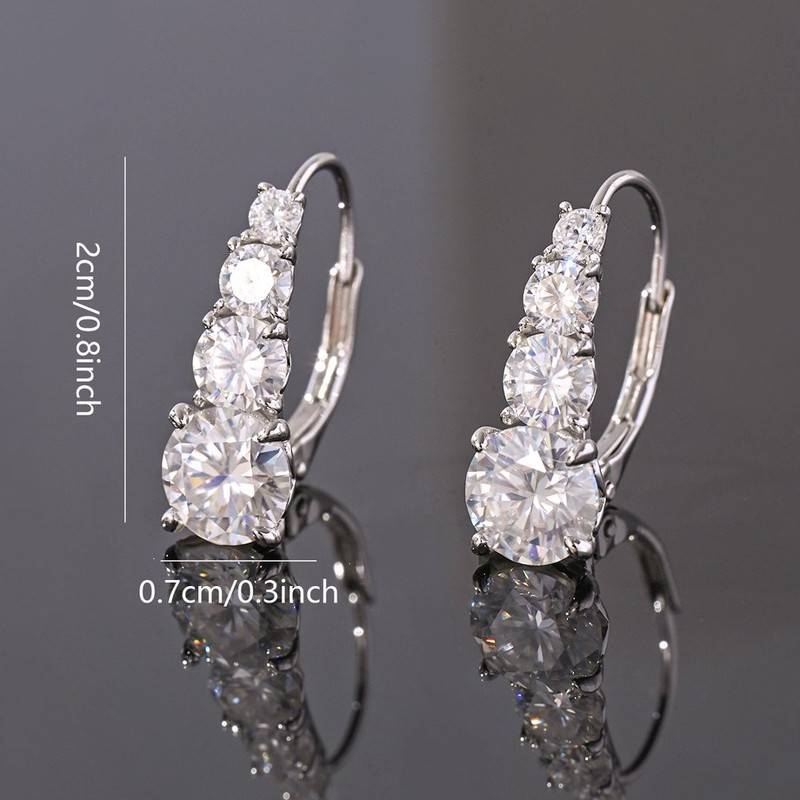ME0057款S925银镀18K白金星河渐变四钻莫桑钻耳环3.32ct