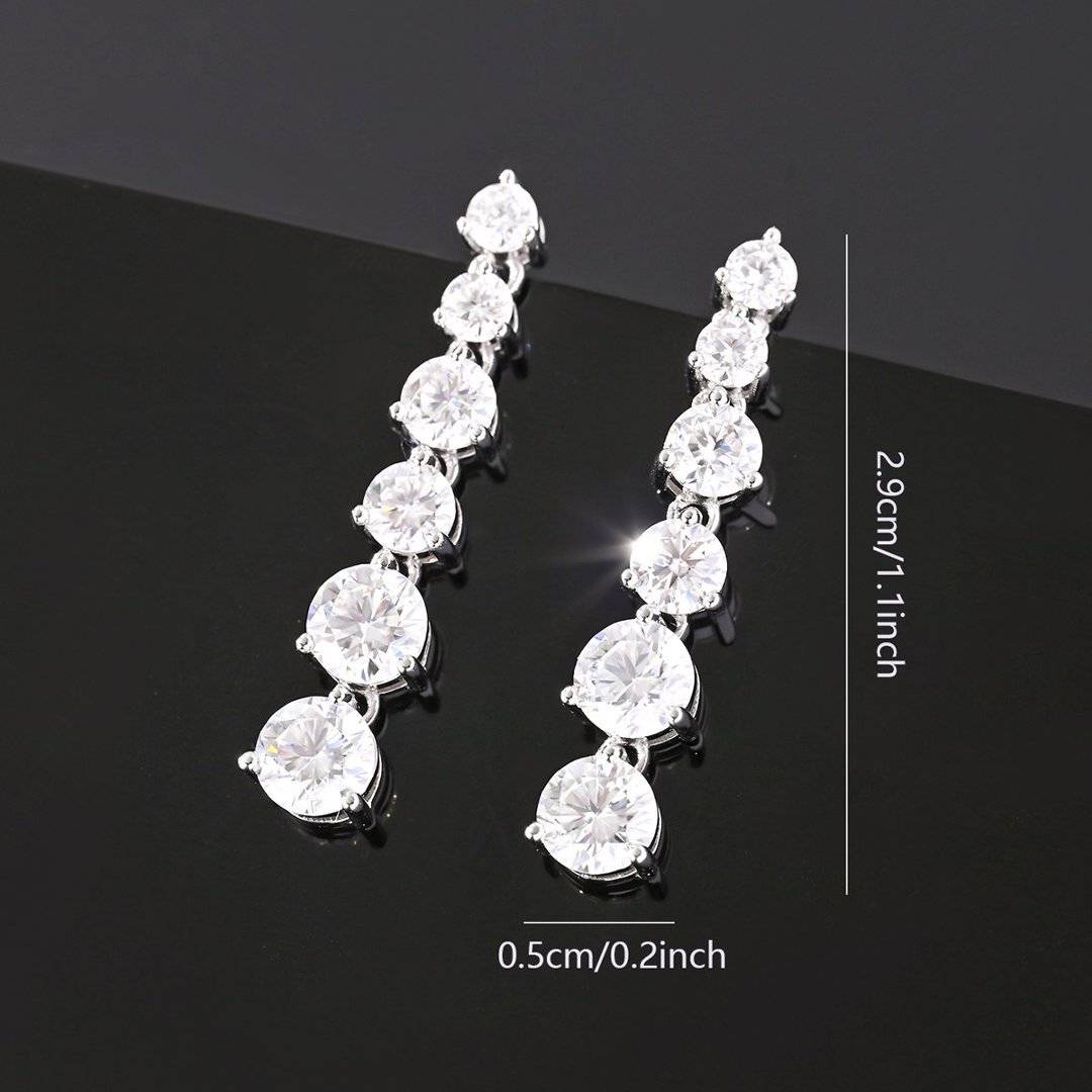 ME0082款S925银镀18K白金圆形莫桑钻流星耳钉3.6ct