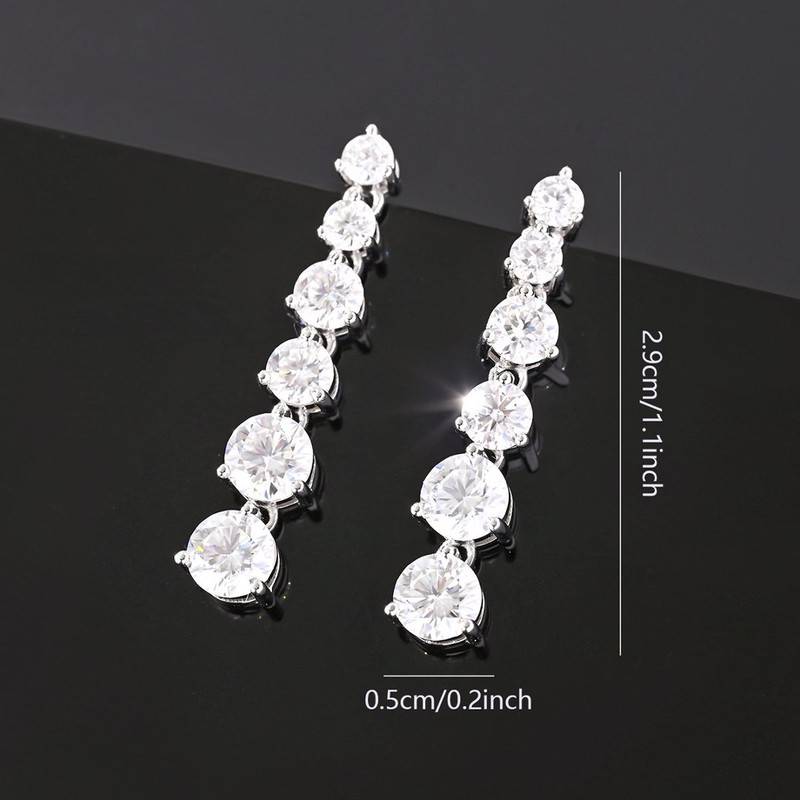 ME0082款S925银镀18K白金圆形莫桑钻流星耳钉3.6ct