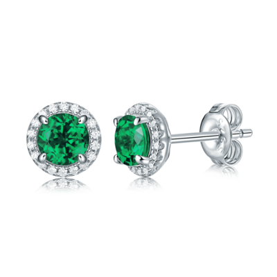 35S S925 silver plated 18White Gold Round cultivated Emerald earrings 0.5ct * 2