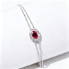 L202601 S925 Silver Plated 18White Gold OvalLAB Gemstone Double Chain Bracelet Main Stone 6 * 4mm 1