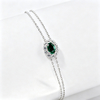 L202601 S925 Silver Plated 18White Gold OvalLAB Gemstone Double Chain Bracelet Main Stone 6 * 4mm 3