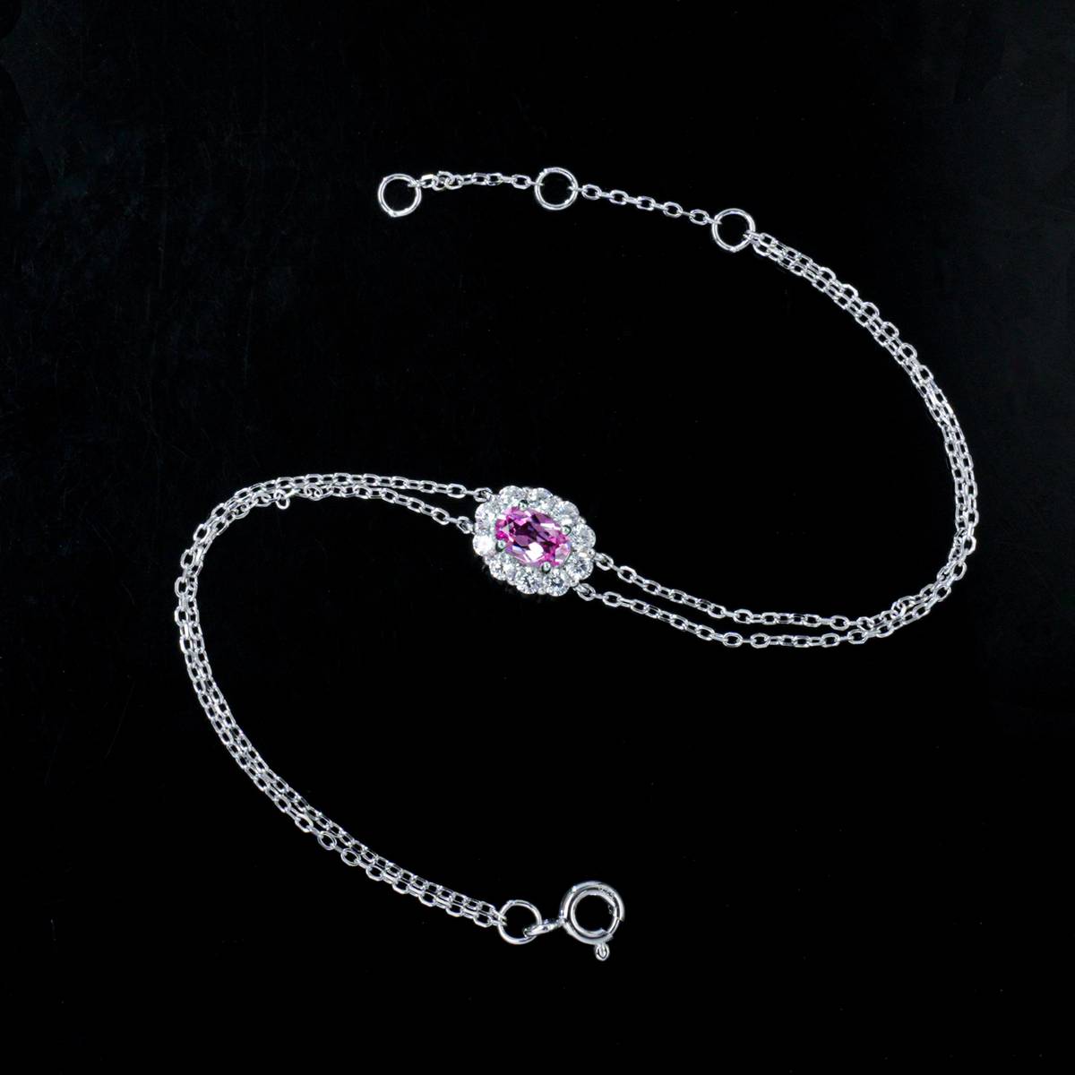 L202601 S925 Silver Plated 18White Gold OvalLAB Gemstone Double Chain Bracelet Main Stone 6 * 4mm