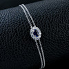 L202601 S925 Silver Plated 18White Gold OvalLAB Gemstone Double Chain Bracelet Main Stone 6 * 4mm 6