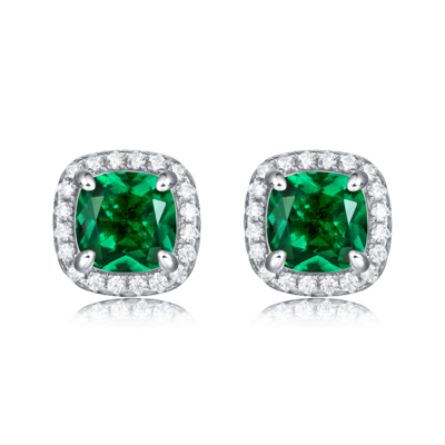 36S S925 silver plated 18White Gold Cushion cultivated Emerald earrings 0.5ct * 2