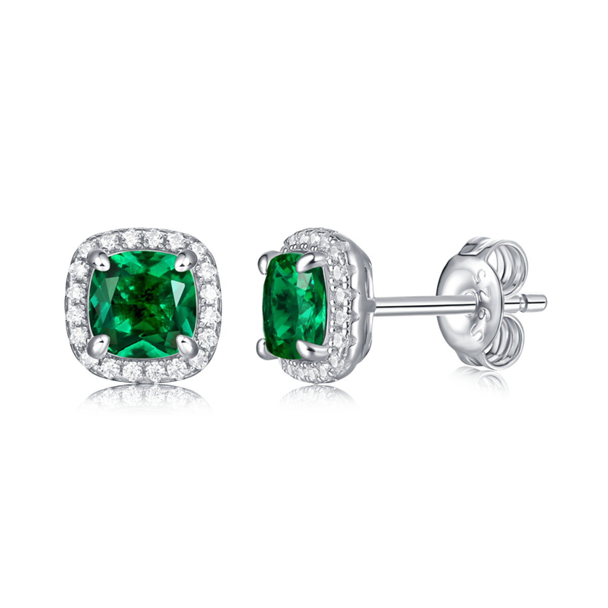36S S925 silver plated 18White Gold Cushion cultivated Emerald earrings 0.5ct * 2