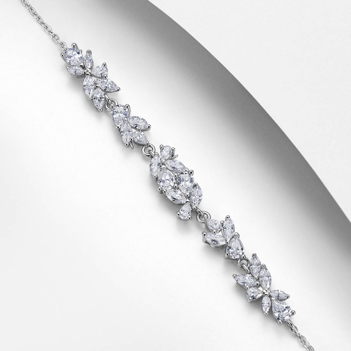 B52612 S925 Silver 18White Gold Multi Form Moissanite Wisteria Flower Bracelet 4.1ct