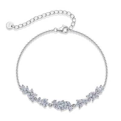 B52612 S925 Silver 18White Gold Multi Form Moissanite Wisteria Flower Bracelet 4.1ct