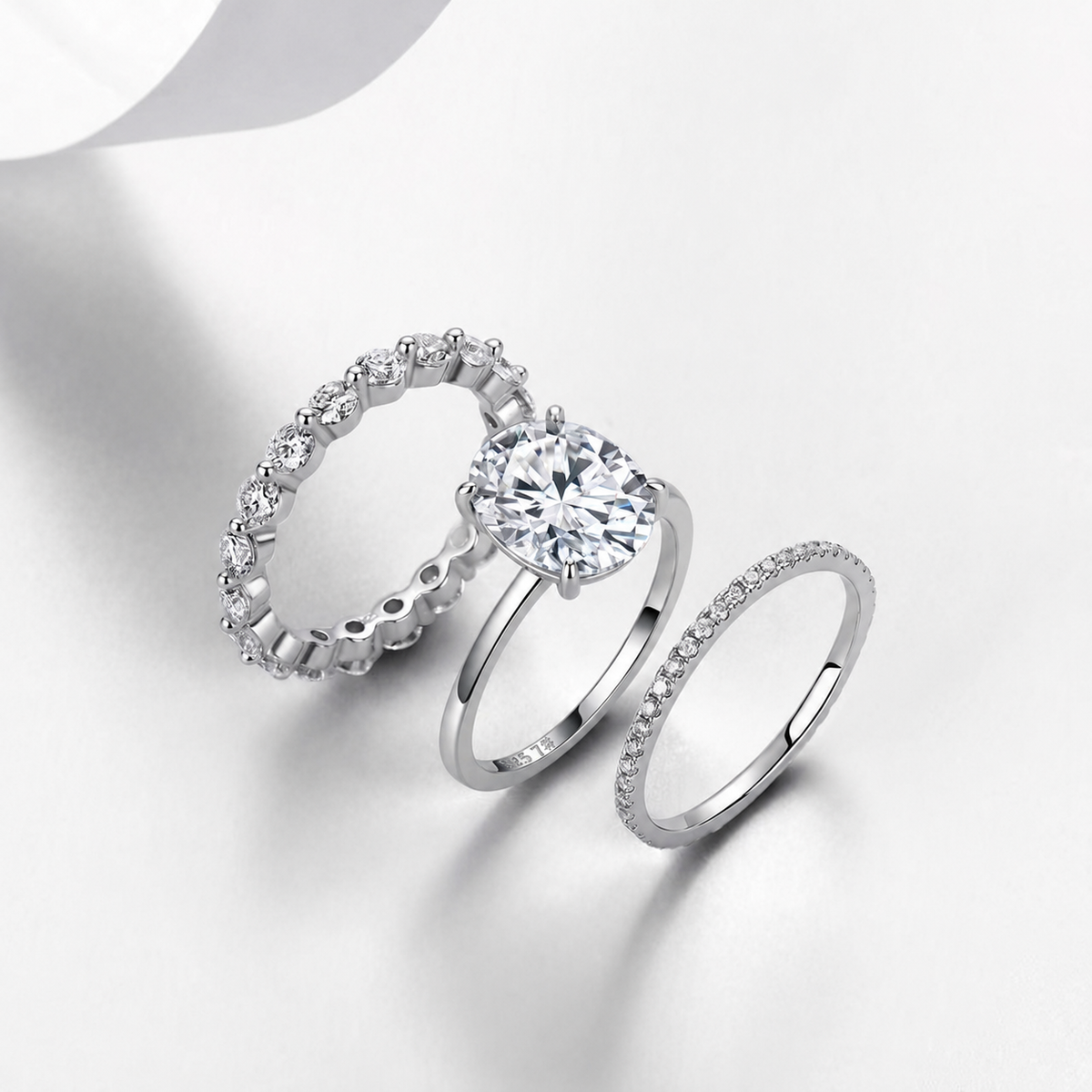 R52535-5ct S925 Silver Plated 18White Gold Oval CutMoissanite Three Piece Bridal Set Main Stone 2.5ct/5.0ct