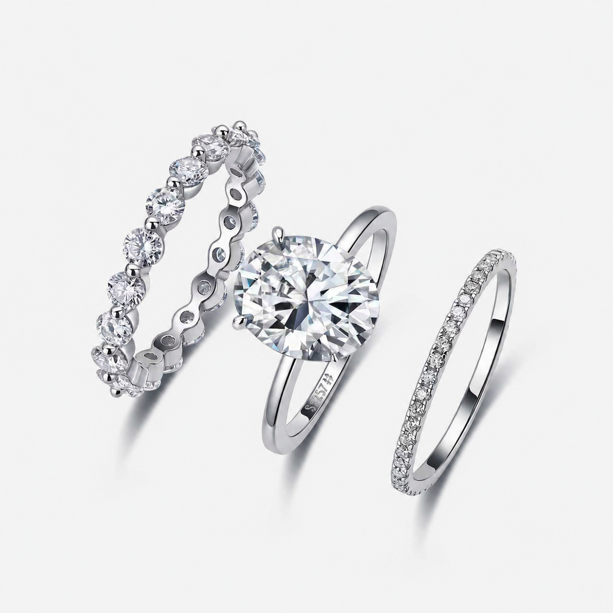 R52535-5ct S925 Silver Plated 18White Gold Oval CutMoissanite Three Piece Bridal Set Main Stone 2.5ct/5.0ct
